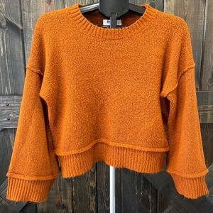 Double Zero Orange Oversized Cropped‎ Sweater Size M Textured Chunky Knit